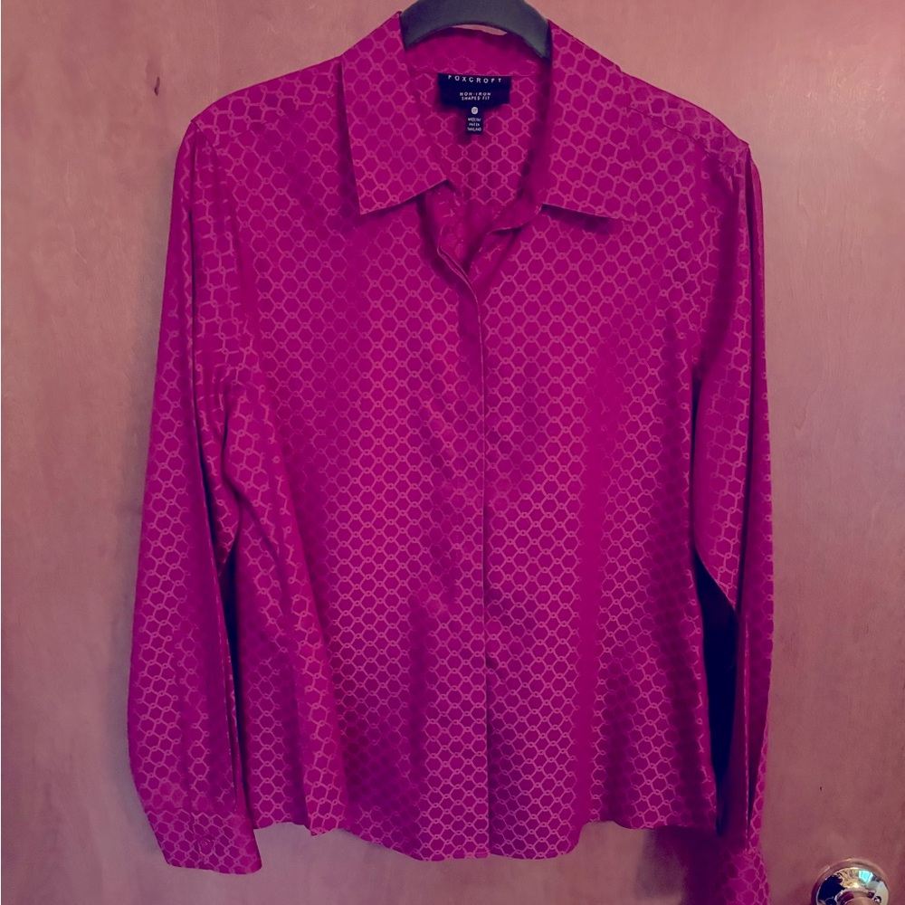 Foxcroft button front blouse no iron size 12P cranberry color NEW